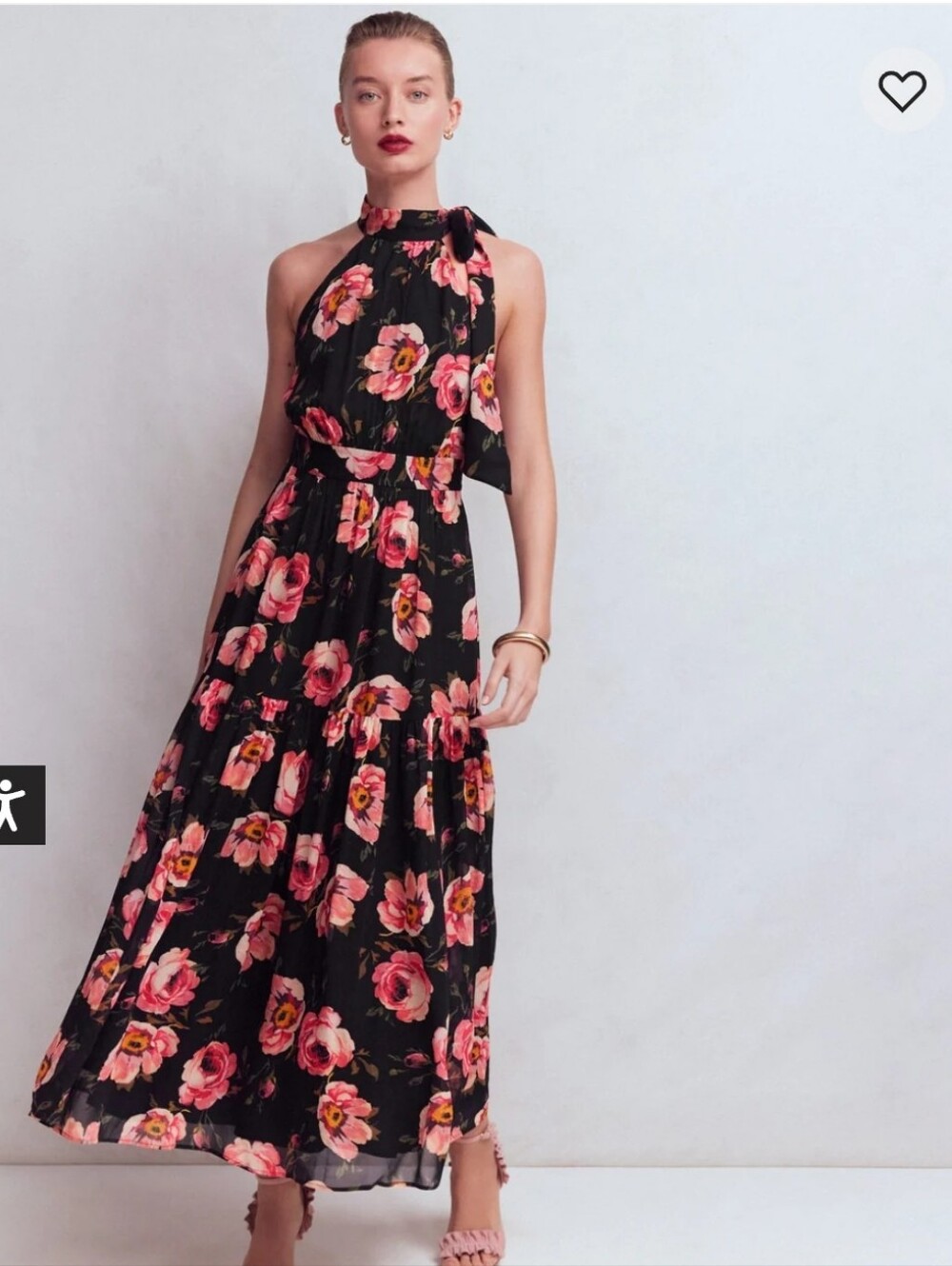 Boden Roisin Tie Neck Maxi Dress In Black Whimsical Roses- 4P